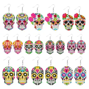 10Pairs Halloween Skull Double Sided Diamond Painting Earrings The Dead Earrings