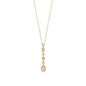 16"   2" 14 Karat Gold Plated CZ and Rainbow Moonstone Drop Necklace