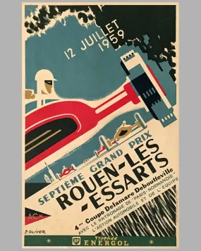 1959 7th Grand Prix of Rouen original event poster by P. Oliver