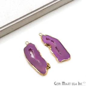 Agate Slice 15x44mm Gold Electroplated Gemstone Earring Connector 1 Pair