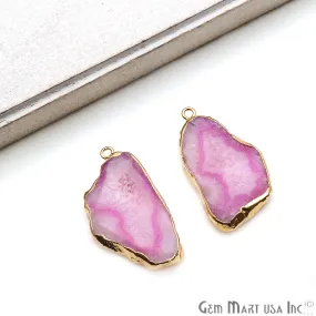 Agate Slice 19x38mm Organic  Gold Electroplated Gemstone Earring Connector 1 Pair