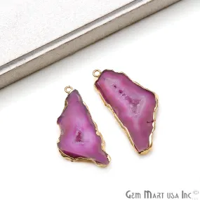 Agate Slice 20x45mm Organic  Gold Electroplated Gemstone Earring Connector 1 Pair