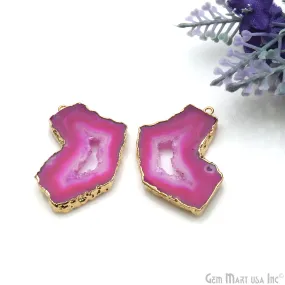 Agate Slice 24x37mm Organic  Gold Electroplated Gemstone Earring Connector 1 Pair