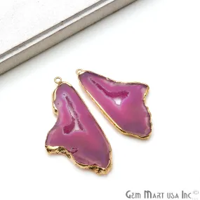 Agate Slice 26x51mm Gold Electroplated Gemstone Earring Connector 1 Pair