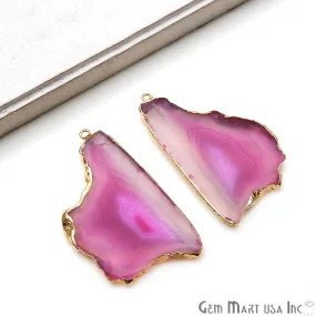 Agate Slice 34x55mm Gold Electroplated Gemstone Earring Connector 1 Pair