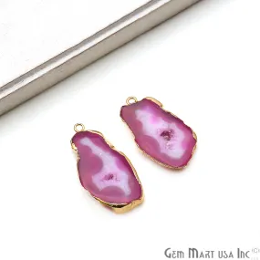 Agate Slice 35x17mm Gold Electroplated Gemstone Earring Connector 1 Pair