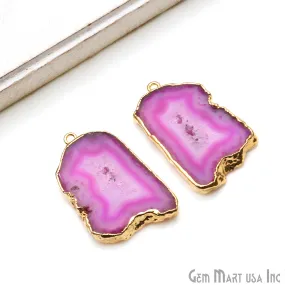 Agate Slice 35x23mm Organic Gold Electroplated Gemstone Earring Connector 1 Pair