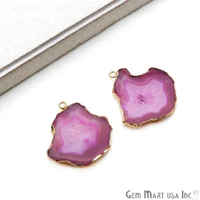 Agate Slice 35x32mm Organic  Gold Electroplated Gemstone Earring Connector 1 Pair