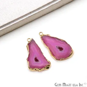 Agate Slice 36x17mm Organic  Gold Electroplated Gemstone Earring Connector 1 Pair