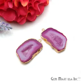 Agate Slice 36x22mm Gold Electroplated Gemstone Earring Connector 1 Pair