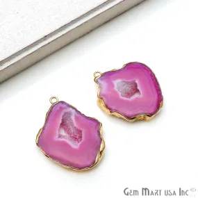 Agate Slice 36x25mm Gold Electroplated Gemstone Earring Connector 1 Pair