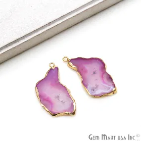 Agate Slice 38x18mm Organic  Gold Electroplated Gemstone Earring Connector 1 Pair