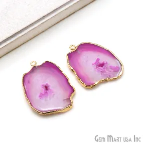 Agate Slice 40x29mm Organic Gold Electroplated Gemstone Earring Connector 1 Pair