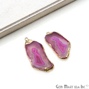 Agate Slice 42x19mm Organic  Gold Electroplated Gemstone Earring Connector 1 Pair