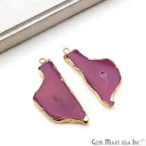 Agate Slice 43x18mm Organic  Gold Electroplated Gemstone Earring Connector 1 Pair