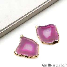 Agate Slice 43x36mm Organic  Gold Electroplated Gemstone Earring Connector 1 Pair