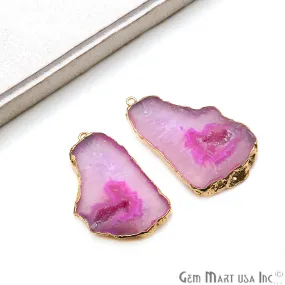 Agate Slice 44x26mm Organic  Gold Electroplated Gemstone Earring Connector 1 Pair