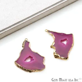 Agate Slice 46x27mm Organic  Gold Electroplated Gemstone Earring Connector 1 Pair