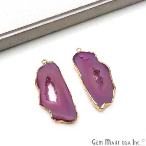 Agate Slice 49x21mm Gold Electroplated Gemstone Earring Connector 1 Pair