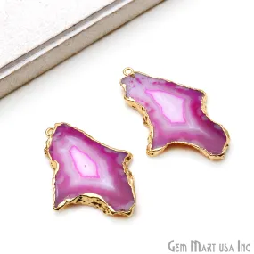 Agate Slice 50x31mm Organic Gold Electroplated Gemstone Earring Connector 1 Pair