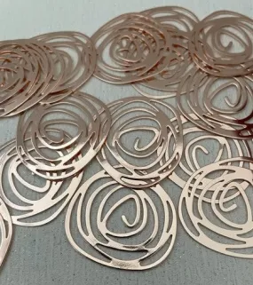 Brass Charm #32 Rose Swirl (2 Pieces) 30mm Rose Golden Colour Plated