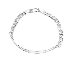 Chen Silver ID Bar Bracelet with Figaro Chain