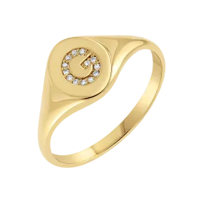 Diamond Signet Initial Letter Ring