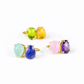 Dual Birthstone Teardrop Prong Set Ring