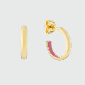 Havana Flamingo Pink Enamel & Gold Half Hoop Earrings