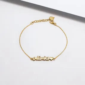 Solid Yellow Gold Nameplate Kids Bracelet With Standard Chain