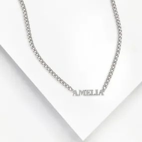 Sterling Silver Nameplate Necklace With XL Curb Chain