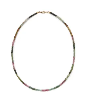 Tiny Beaded 14k Gold Necklace in Rainbow Tourmaline