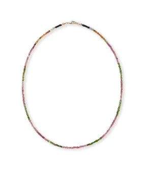 Tiny Beaded 14k Gold Necklace in Watermelon Tourmaline